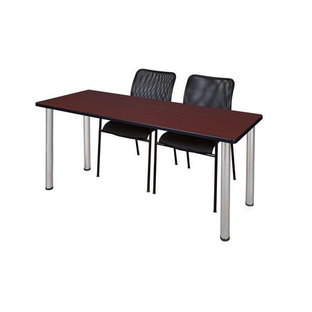 66" x 24" Kee Training Table- Mahogany/ Chrome & 2 Mario Stack Chairs- Black
