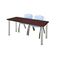 thumbnail image 1 of 66" x 24" Kee Training Table- Mahogany/ Chrome & 2 'M' Stack Chairs- Grey, 1 of 5