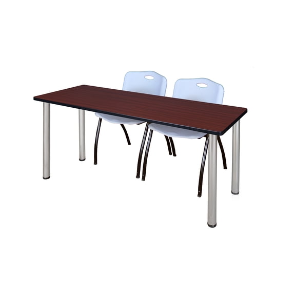 66" x 24" Kee Training Table- Mahogany/ Chrome & 2 'M' Stack Chairs- Grey