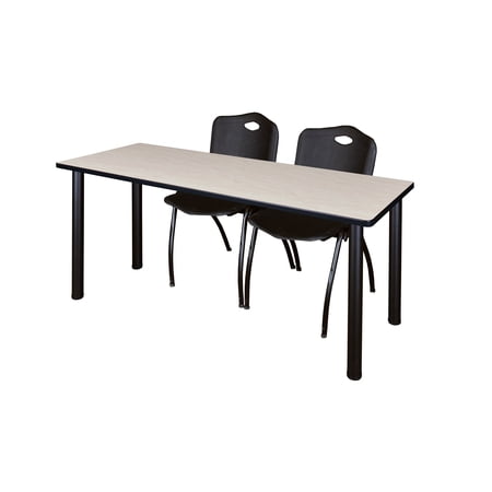 66" x 24" Kee Training Table- Maple/ Black & 2 'M' Stack Chairs- Black