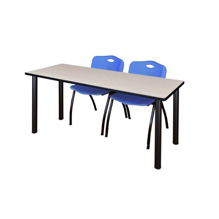 66" x 24" Kee Training Table- Maple/ Black & 2 'M' Stack Chairs- Blue