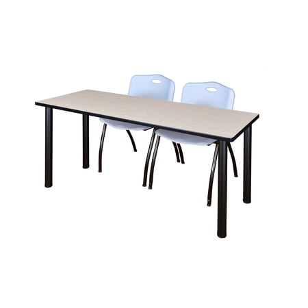 66" x 24" Kee Training Table- Maple/ Black & 2 'M' Stack Chairs- Grey