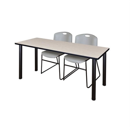 66" x 24" Kee Training Table- Maple/ Black & 2 Zeng Stack Chairs- Grey