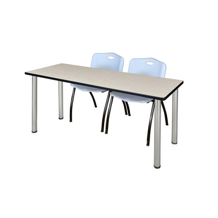 66" x 24" Kee Training Table- Maple/ Chrome & 2 'M' Stack Chairs- Grey