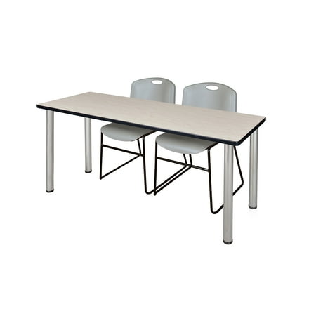 66" x 24" Kee Training Table- Maple/ Chrome & 2 Zeng Stack Chairs- Grey
