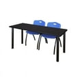 thumbnail image 1 of Regency 66" x 24" Training Table- Mocha Walnut/ Black & 2 Stack Chairs- Blue, 1 of 6