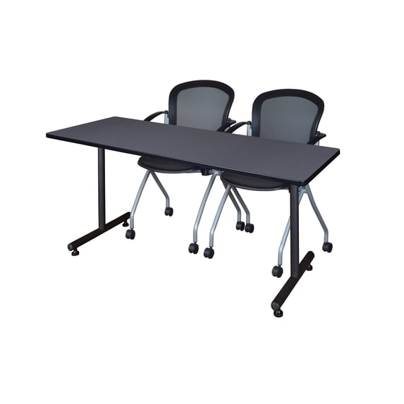 Regency Kobe 66 x 30 in. T-Base Training Seminar Table- Grey, 2 Cadence Nesting Chairs