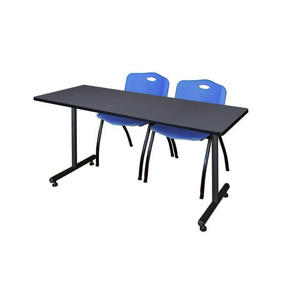 Regency 66" x 30" Kobe Training Table- Grey and 2 "M" Stack Chairs- Blue