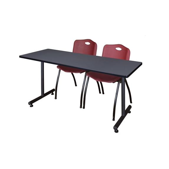 66" x 30" Kobe Training Table- Grey and 2 "M" Stack Chairs- Burgundy