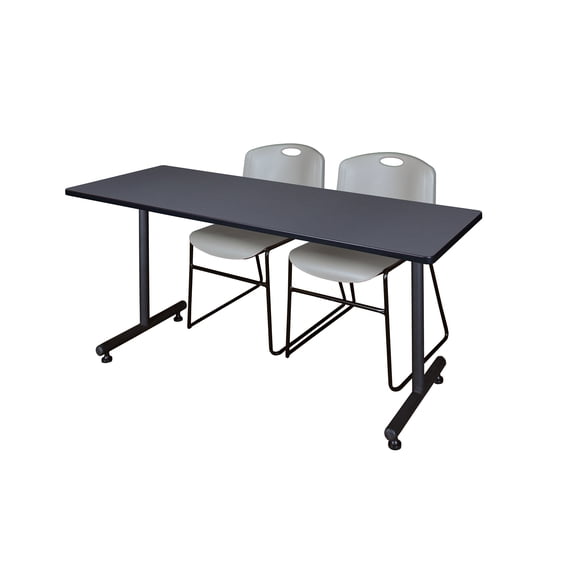 66" x 30" Kobe Training Table- Grey and 2 Zeng Stack Chairs- Grey