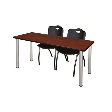 Regency 72" x 24" Kee Table- Cherry/ Chrome & 2 Stack Chairs- Black