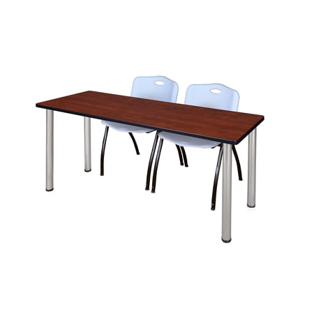 72" x 24" Kee Training Table- Cherry/ Chrome & 2 'M' Stack Chairs- Grey