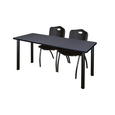 Regency 72" x 24" Kee Table- Grey/ Black & 2 Stack Chairs- Black