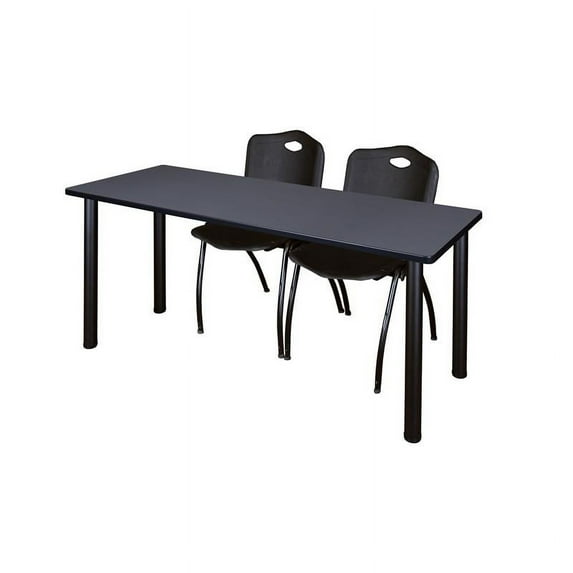 Regency 72" x 24" Kee Table- Grey/ Black & 2 Stack Chairs- Black