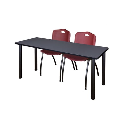 72" x 24" Kee Training Table- Grey/ Black & 2 'M' Stack Chairs- Burgundy