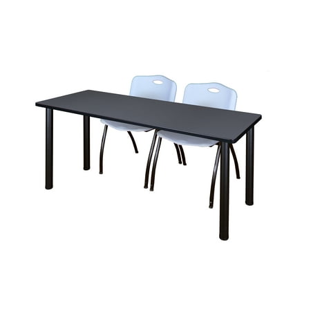 72" x 24" Kee Training Table- Grey/ Black & 2 'M' Stack Chairs- Grey