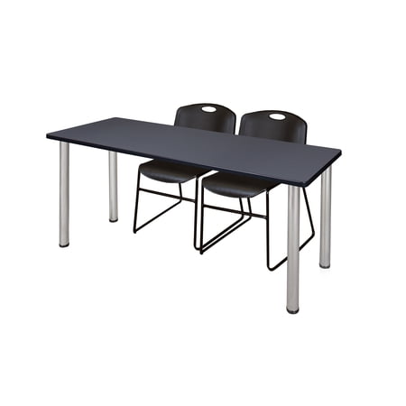 Regency Kee 72" x 24" Training Table, Grey/Chrome and 2 Zeng Stack Chairs, Multiple Colors