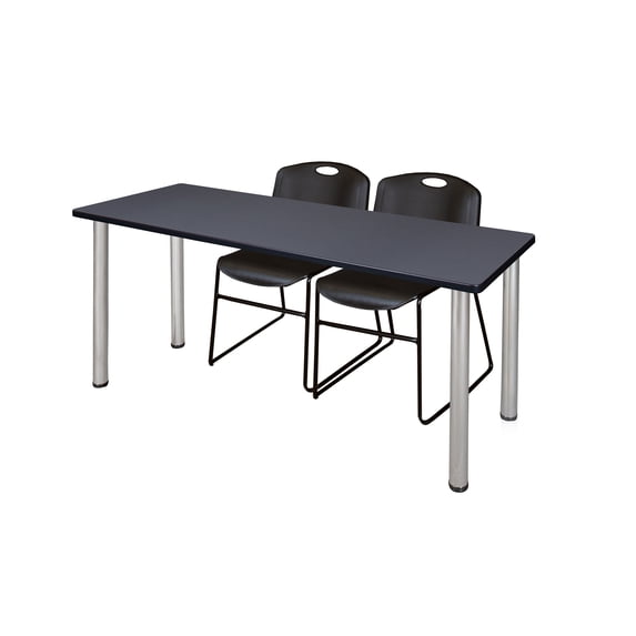 Regency Kee 72" x 24" Training Table, Grey/Chrome and 2 Zeng Stack Chairs, Multiple Colors