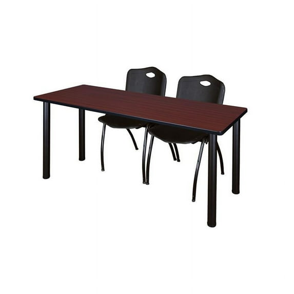 Regency 72" x 24" Kee Table- Mahogany/ Black & 2 Stack Chairs- Black