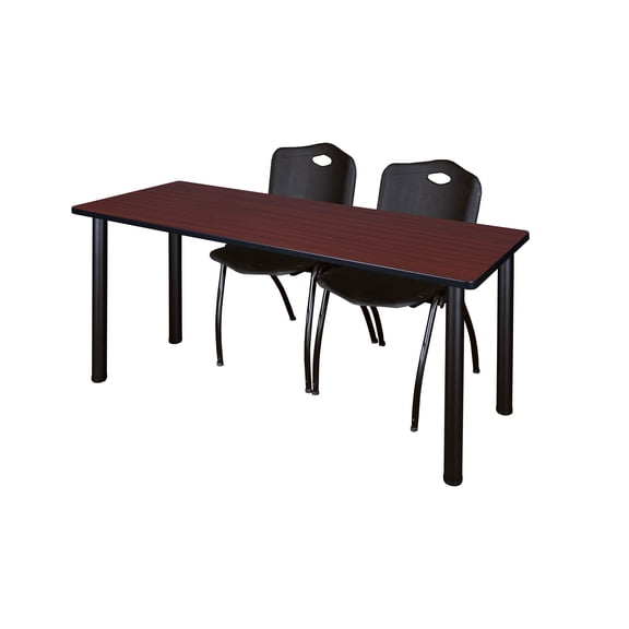 72" x 24" Kee Training Table- Mahogany/ Black & 2 'M' Stack Chairs- Black