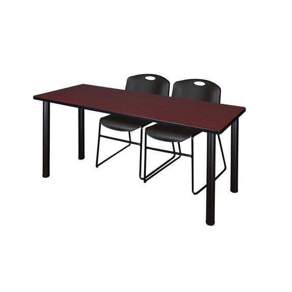 Regency Kee 72" x 24" Training Table, Mahogany/Black and 2 Zeng Stack Chairs, Multiple Colors