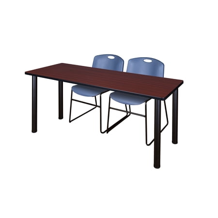 Regency Kee 72" x 24" Training Table, Mahogany/Black and 2 Zeng Stack Chairs, Multiple Colors