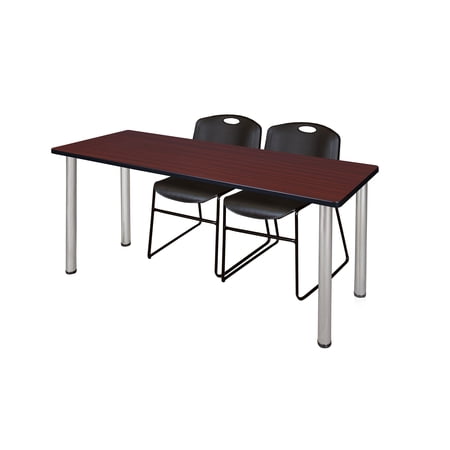 72" x 24" Kee Training Table- Mahogany/ Chrome & 2 Zeng Stack Chairs- Black