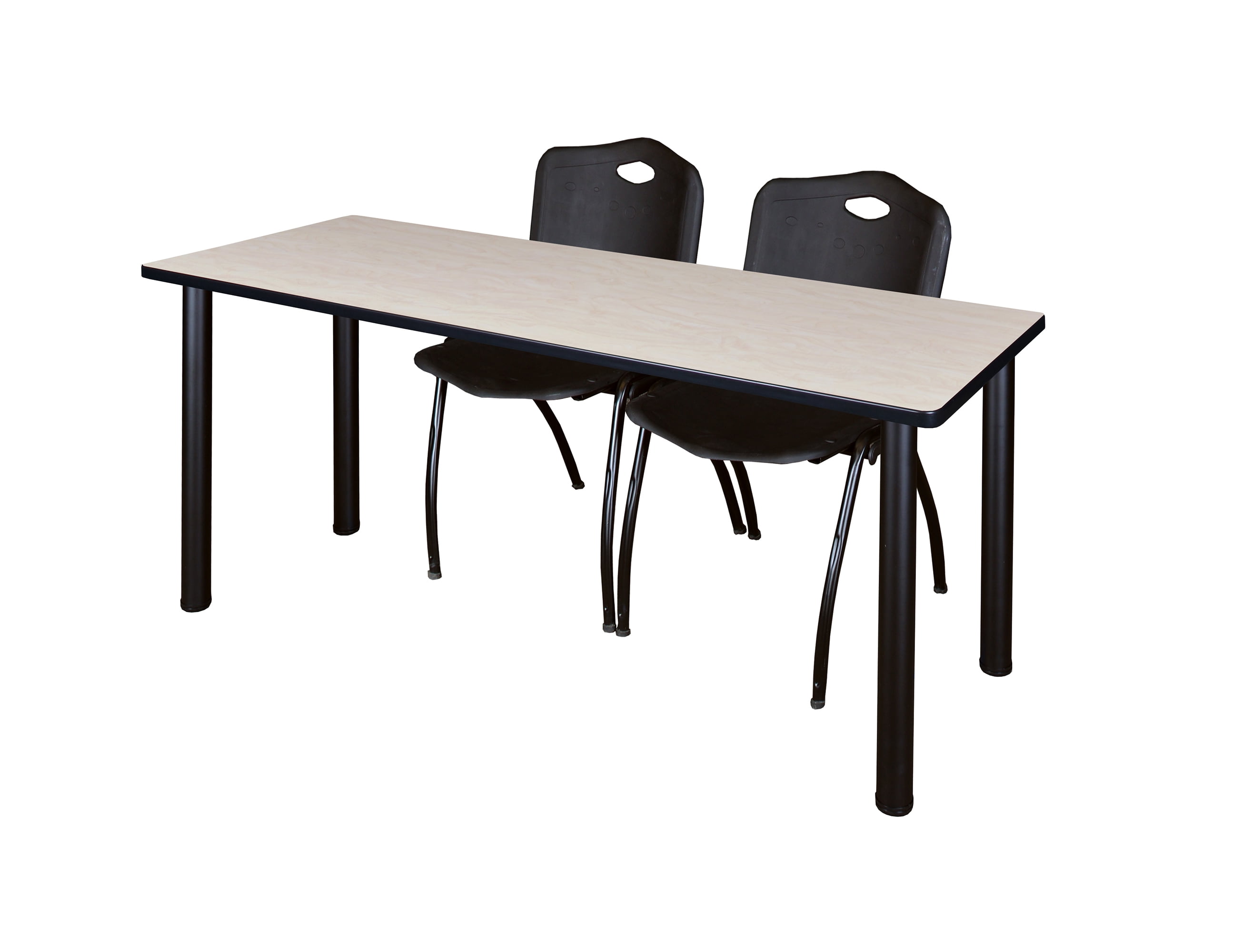 72" x 24" Kee Training Table- Maple/ Black & 2 'M' Stack Chairs- Black