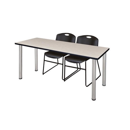 Regency 72" x 24" Kee Table- Maple/ Chrome & 2 Stack Chairs- Black
