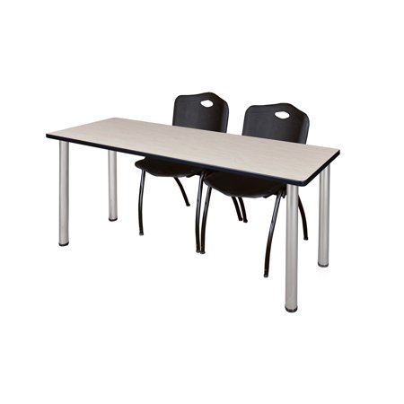 72" x 24" Kee Training Table- Maple/ Chrome & 2 'M' Stack Chairs- Black