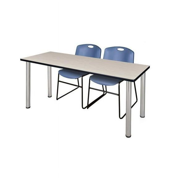 Regency 72" x 24" Kee Table- Maple/ Chrome & 2 Stack Chairs- Blue