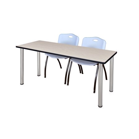 72" x 24" Kee Training Table- Maple/ Chrome & 2 'M' Stack Chairs- Grey