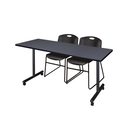72" x 24" Kobe Mobile Training Table- Grey & 2 Zeng Stack Chairs- Black