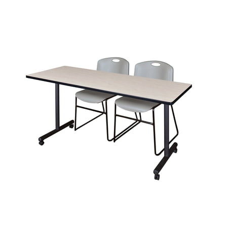 72" x 24" Kobe Mobile Training Table- Maple & 2 Zeng Stack Chairs- Grey