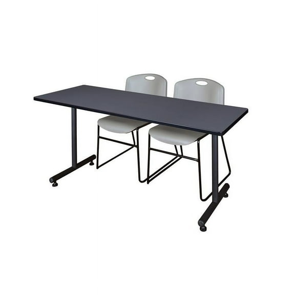Regency 72" x 24" Kobe Training Table- Grey & 2 Zeng Stack Chairs- Grey