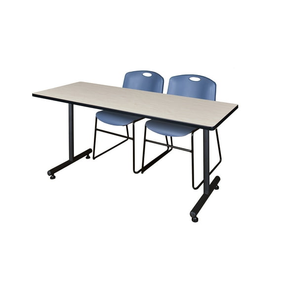 72" x 24" Kobe Training Table- Maple & 2 Zeng Stack Chairs- Blue