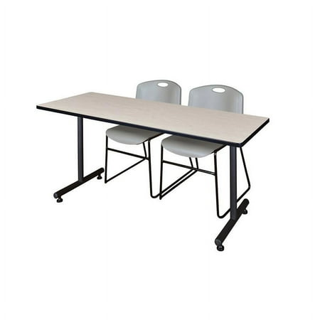Regency 72" x 24" Kobe Training Table- Maple & 2 Zeng Stack Chairs- Grey