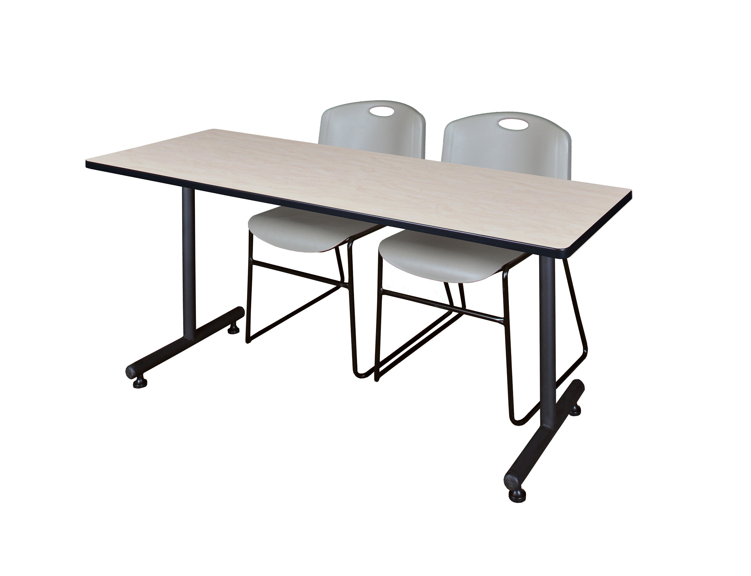 72" x 24" Kobe Training Table- Maple & 2 Zeng Stack Chairs- Grey