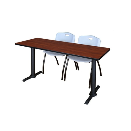 Regency Cain 72 x 24 in. T-Base Training Seminar Table- Cherry & 2 M Stack Chairs- Grey