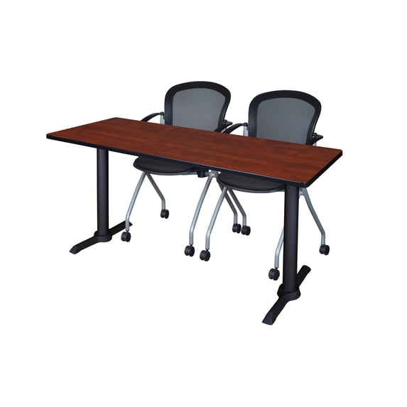 Romig Cain 72 x 24 in. T-Base Training Seminar Table- Cherry & 2 Cadence Nesting Chairs