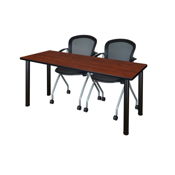 Regency Kee 72 x 24 in. Training Table- Cherry Top, Black Legs & 2 Cadence Nesting Chairs