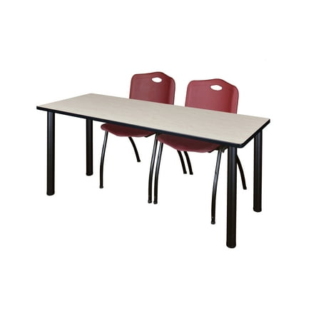 Regency Kee 72 x 24 in. Training Table- Maple Top, Black Legs & 2 M Stack Chairs- Burgundy