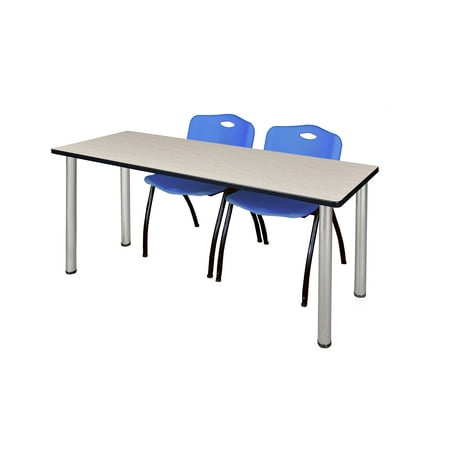 Regency Kee 72 x 24 in. Training Table- Maple Top, Chrome Legs & 2 M Stack Chairs- Blue