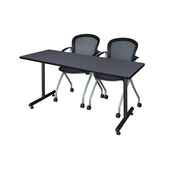 Regency 72" x 30" Kobe Training Table- Grey and 2 Cadence Nesting Chairs