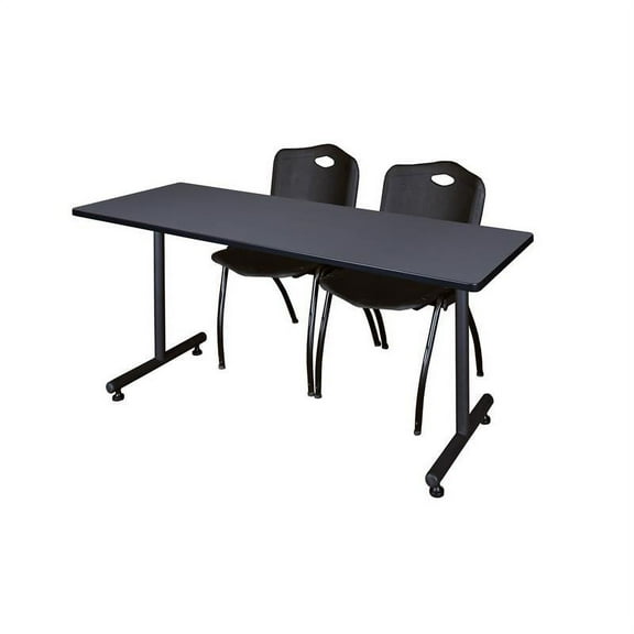 Regency 72" x 30" Kobe Training Table- Grey and 2 "M" Stack Chairs- Black