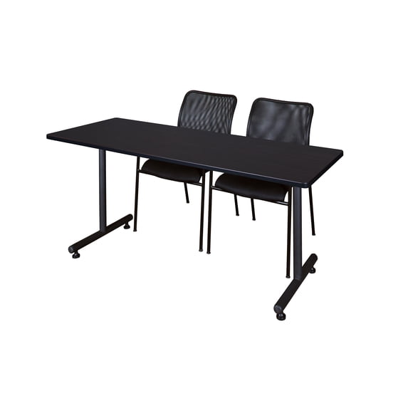 72" x 30" Kobe Training Table- Mocha Walnut and 2 Mario Stack Chairs