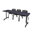 thumbnail image 1 of Regency Kobe 84 x 24 in. Mobile T-Base Training Table- Grey, 2 M Stack Chairs- Black, 1 of 8