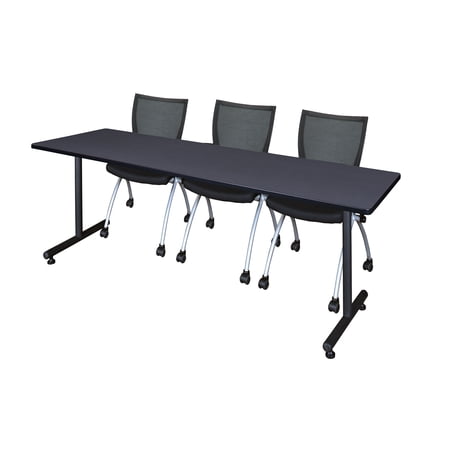 Regency 84" x 24" Kobe Training Table- Grey & 3 Apprentice Chairs- Black