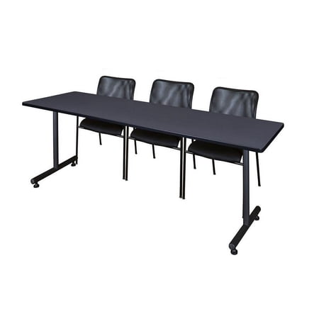 Regency 84" x 24" Kobe Training Table- Grey & 3 Mario Stack Chairs- Black