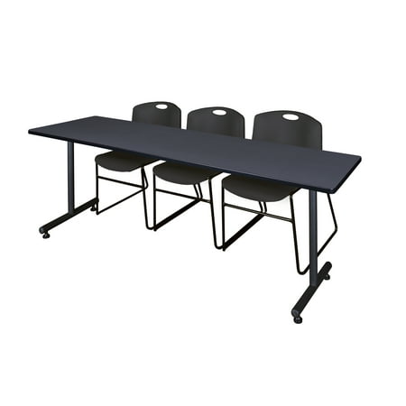 84" x 24" Kobe Training Table- Grey & 3 Zeng Stack Chairs- Black